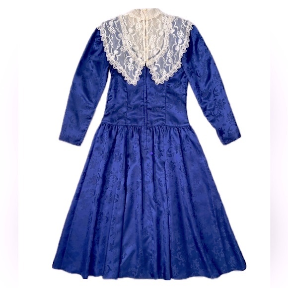 Gunne Sax • Jessica McClintock Vintage Prairie Dress Lace Smock Neck Long Sleeve - Picture 2 of 11